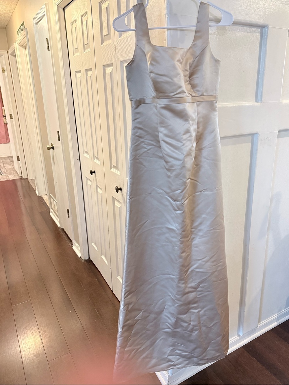 Ivory Satin Maxi Dress with Square Neck